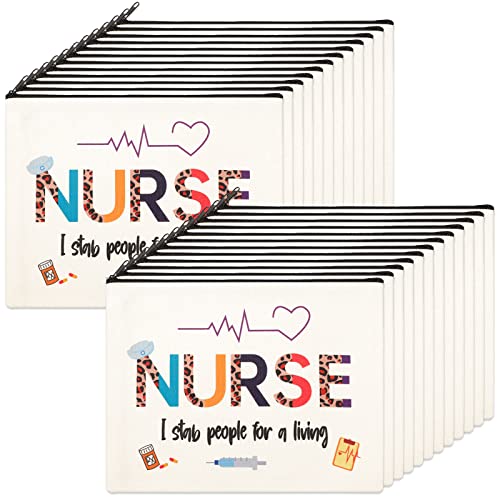 LEIFIDE 24 Pieces Cna Week Gifts Bulk 2025 Nurse Makeup Bags Nurse Appreciation Gift for Women, Canvas Cosmetic Bag Practitioner(Cute Style)