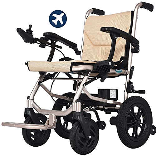 HPYWTJY 電動車いす 折りたたみ 軽量車椅子 コンパクト 取り外し可能なデュアルバッテリー 19kg 耐荷重100kg フロントとリアのコントロールで 360°ジョイスティック 電動ドライブ 介助型 軽量 通気性 介護車椅子 旅行用 外出用 取り外し