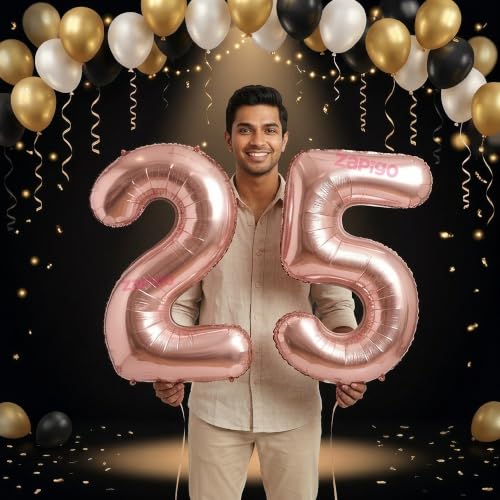 Image of Balloonistics Rose Gold 40-Inch Foil Number 25 Balloon - Helium or Air Fill for 25th Birthday, Silver Jubilee Anniversary, Party Decoration, Photo Booth Backdrop