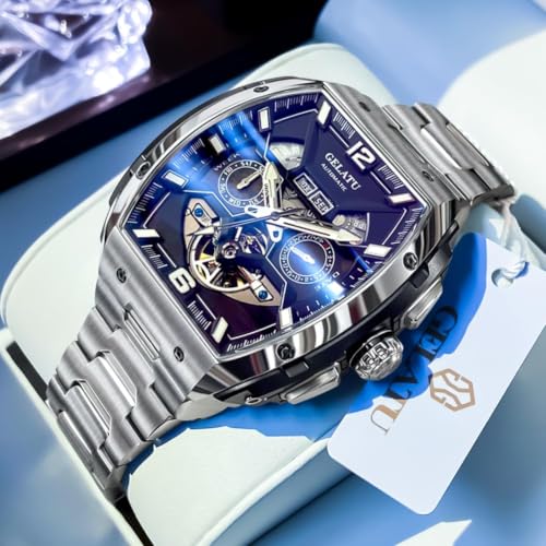 Image of OLEVS Luxury Watches for Men Black Mechanical Wrist Watch Self Winding Automatic Tourbillon Watches Skeleton Waterproof Mens Wrist Watch