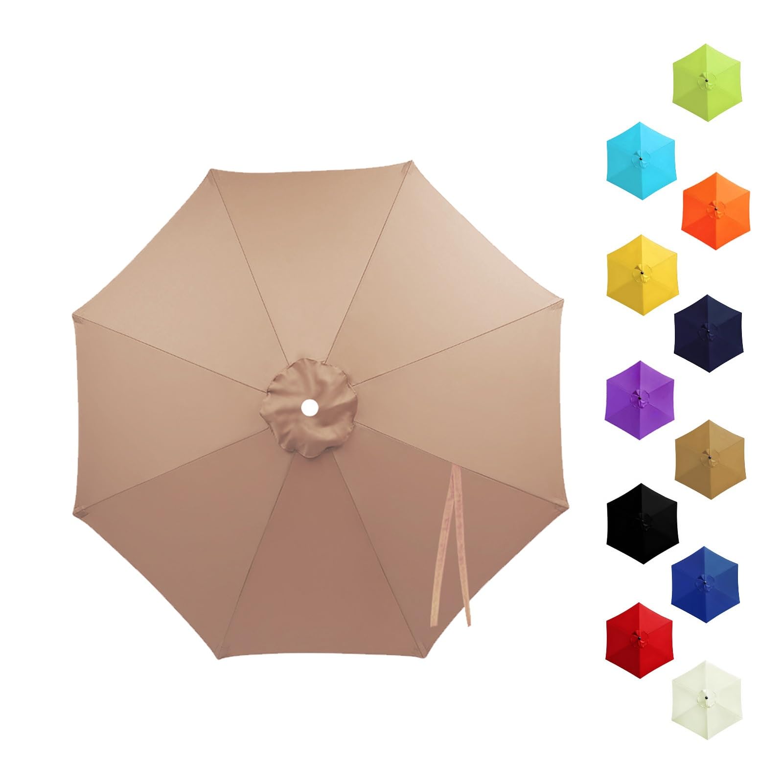 Garden Replacement Parasol Canopy 6/8 Ribs, 2.0m 2.15m 2.30m 2.5m 2.7m 3.0m 3.5m Anti-UV Patio Umbrella Replacement Canvas, Waterproof Parasol Fabric Cover for Market(Champagne,2.30m/8 Arms)