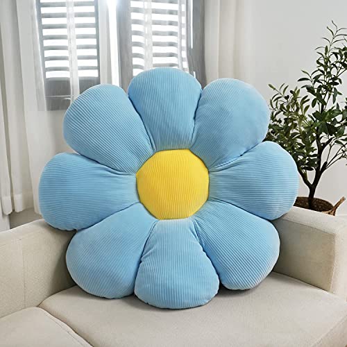 Flower Pillow Cute Daisy Floor Cushion Soft Plant Pillows Luxurious Aesthetic Home Decor For Bedroom, Living Room(Blue,14.5") #TOP30