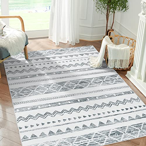 TOPICK Rug Boho Black Washable Modern Geometric Bedroom Rug Lightweight Non Slip Carpet for Living Room Office Dining Room 120x180cm