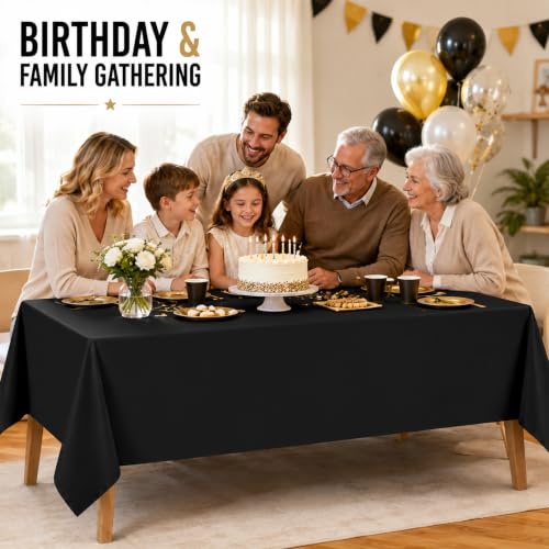 Image of WNINK 2 Pack Black Plastic Tablecloths, 54 x 108 Inch Disposable Covers