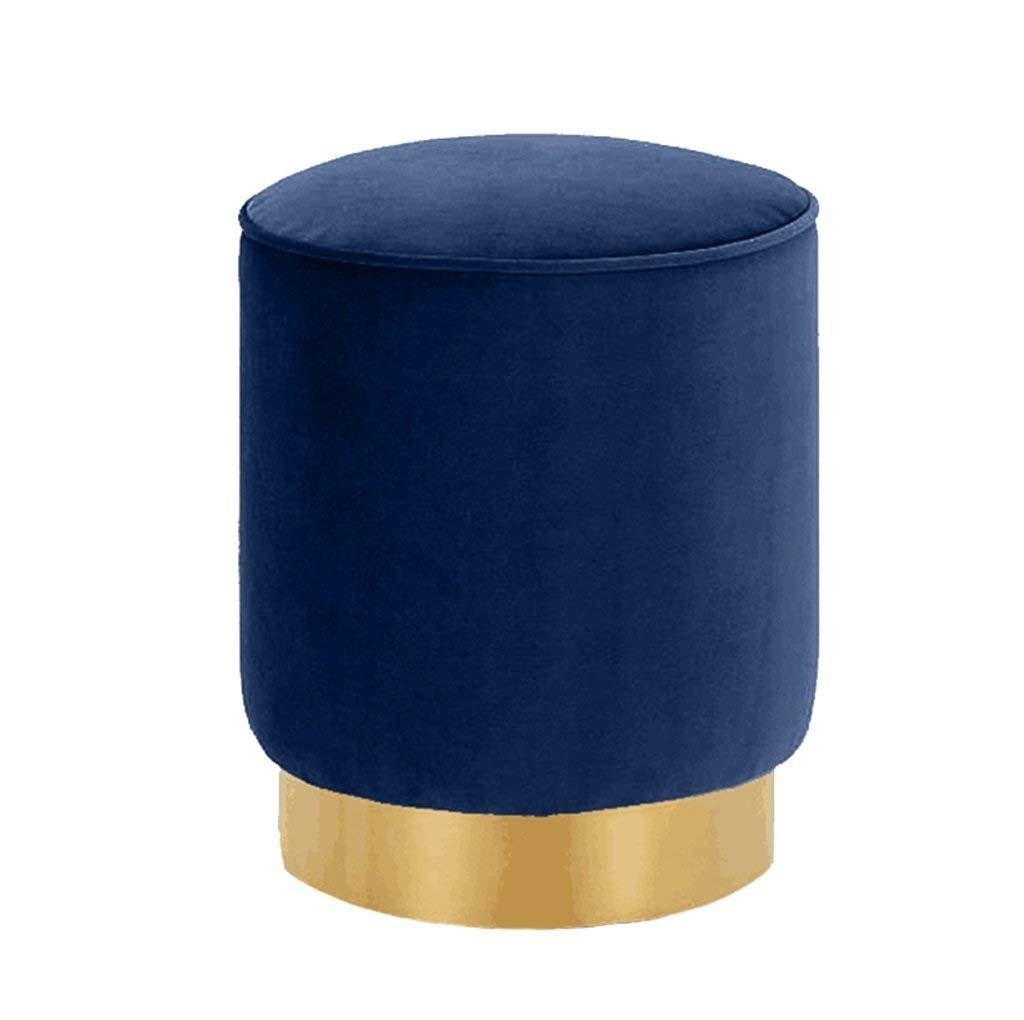 Tabouret rond en flanelle bleu 40x35cm avec pieds en bois stable