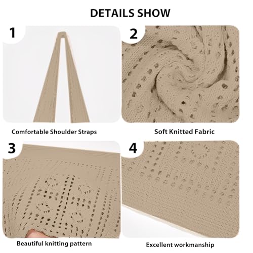 Handmade Crochet Shoulder Bag for Women Vintage Hollow Out Knitted Tote Lightweight Mesh Purse for Beach Shopping Travel4