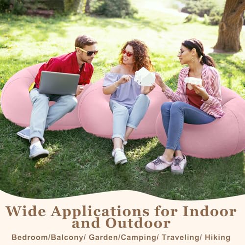 Image of Realspring Inflatable Bean Bag Chairs Outdoor Blow up Camping Chairs Inflatable Lazy Sofa Folding Portable Bean Bag Loungers Couch for Movie Night(Pink,4 Pcs)