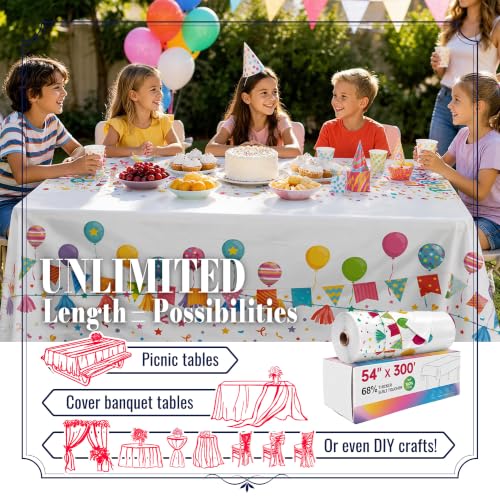 Image of Birthday Party Table Cloth Disposable, 54In X 300Ft Table Cover Roll