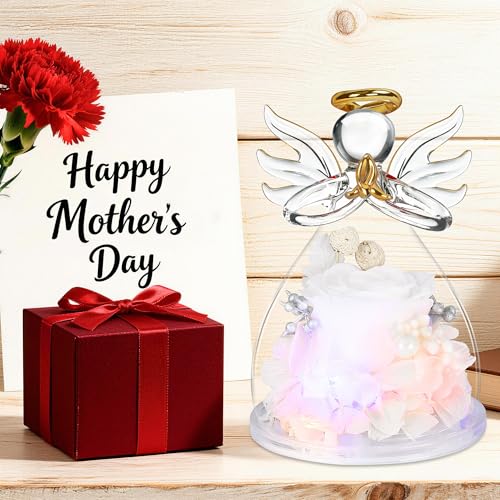 Image of Preserved Flowers For Delivery Prime,Birthday Gifts For Women Mom Grandma | Christmas Rose Gifts for Women Her Grandma,Preserved Light Up Rose In Glass Angel Figurines,Wife Mom Women Stocking Stuffers