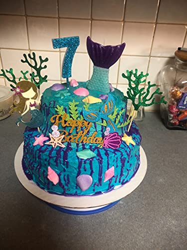 Glitter Mermaid Theme Birthday Cake Topper With Seaweed And Mermaid, Cake Cupcake Toppers For Girls Mermaid Themed Birthday Cake Party Decorations. (White) #TOP5