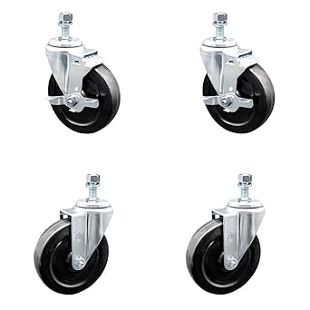 Hard Rubber Swivel Threaded Stem Caster Set of 4 w/5