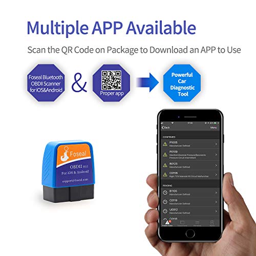 OBD2 Scanner Bluetooth 4.0 OBDII Scan Tool for Android Device & iOS (No Need to Pair on iPhone/iPad), Foseal Car Diagnostic OBD 2 Check Engine Light Code Reader Work w/ 3rd Party app OBD Fusion Torque - Thumbnail 7