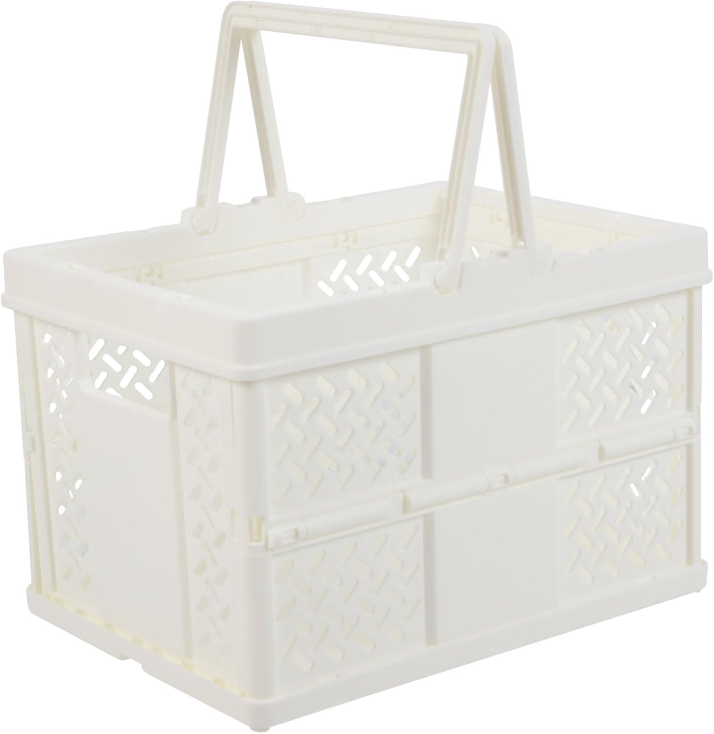Xmas Foldable White Plastic Storage Basket, Large Portable Handheld Bin