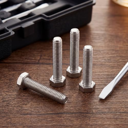 Image of Zonon 50 Pcs 3 /8-16 x 1-1 /2 inch Hex Head Screw Bolt 18-8 (304) Stainless Steel Hexagon Bolts, Fully Threaded, Plain Finish, External Hex Drive (Silver)