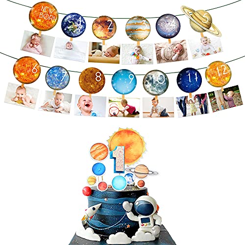 3 PCS First Launch Space Birthday Decoration Space Photo Banner 1st Trip Around The Sun Birthday Decorations Space 12 Months Photo Banner Space First Birthday Decoration