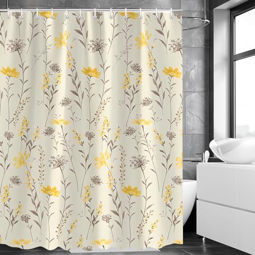 SUMGAR Duschvorhang Gelb Blumen - 180x180cm Wasserabweisend Mit 12 Ösen