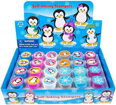 Tiny Mills 24 Pcs Penguin Assorted Stamps for Kids Self Ink Stamps (12 Different Designs) Birthday Party, Stocking Stuffers, Party Favors, Goody Bag Filler Treats, Classroom Rewards
