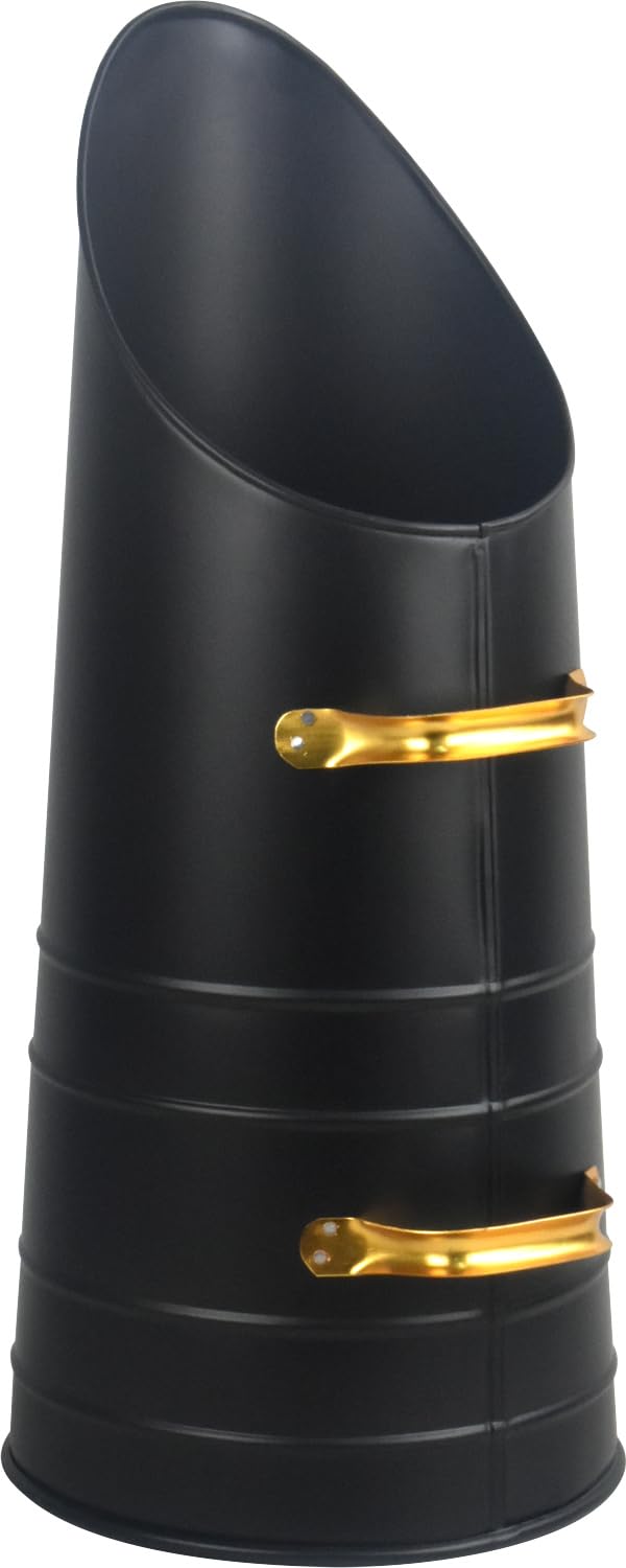 Black Tall Metal Fireplace Coal Scuttle Bucket Hod with Gold Colour Handles 21"