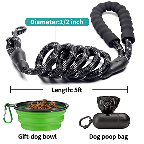 Cooyoo 2 Pack Dog Leash 2/5/6 Ft Heavy Duty - Comfortable Padded Handle - Reflective Dog Leash For Medium Large Dogs With Collapsible Pet Bowl #TOP5