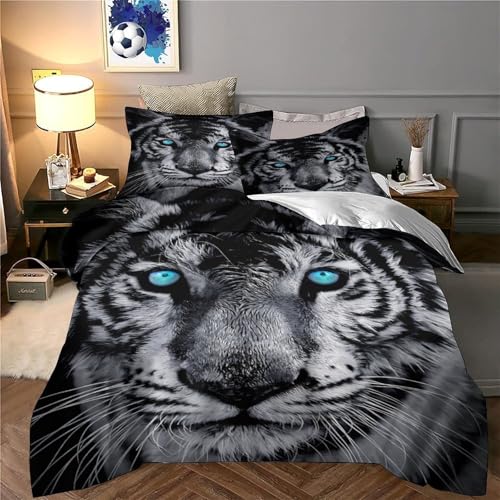Housse de couette tigre 3 pièces microfbre lit super king 260x220 - 6
