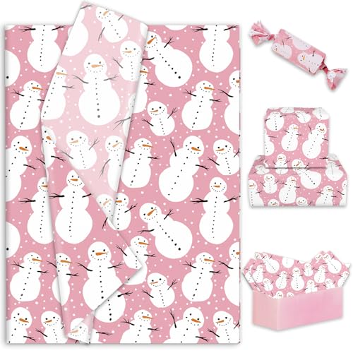 Papier de soie de Noël AnyDesign rose bonhomme de neige 35x50 cm pour emballage de fête