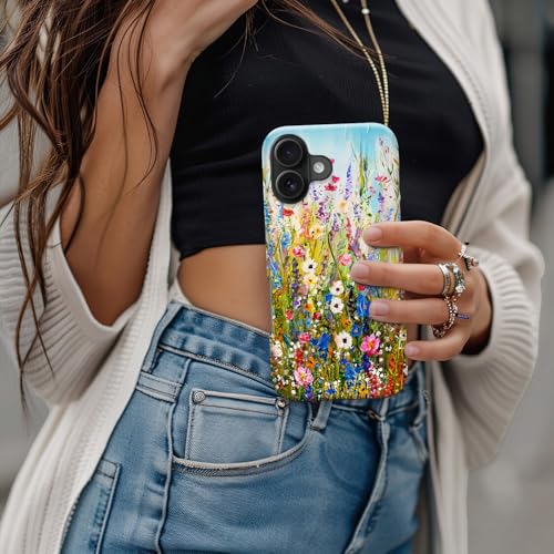 Image of Goodon for iPhone 16 Plus Case Cute - Wireless Charging Compatible - Dual-Layer Hard Shell + Silicone Cover - Protective Phone Case with Trendy Designs for Women - Wildflowers Painting