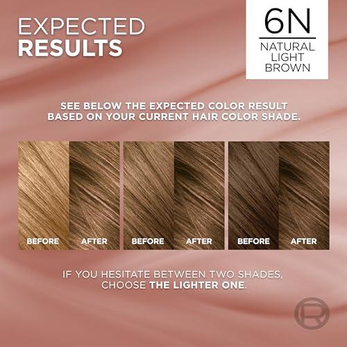 Image of L'Oreal Paris Excellence Universal Nudes Permanent Hair Color, Ammonia Free Hair Dye for Gray Hair Coverage, 6N Natural Light Brown, 1 Kit (Pack of 2)