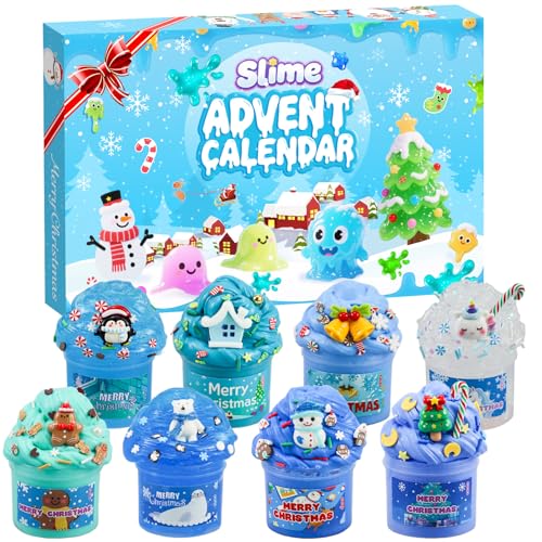Advent Calendar 2026 Blue Fluffy Butter Slime Kit Countdown to Christmas DIY Cloud Crystal Slime Kit 24 Days of Surprises Fun for Boys and Girls Teen Ages 6 and Up