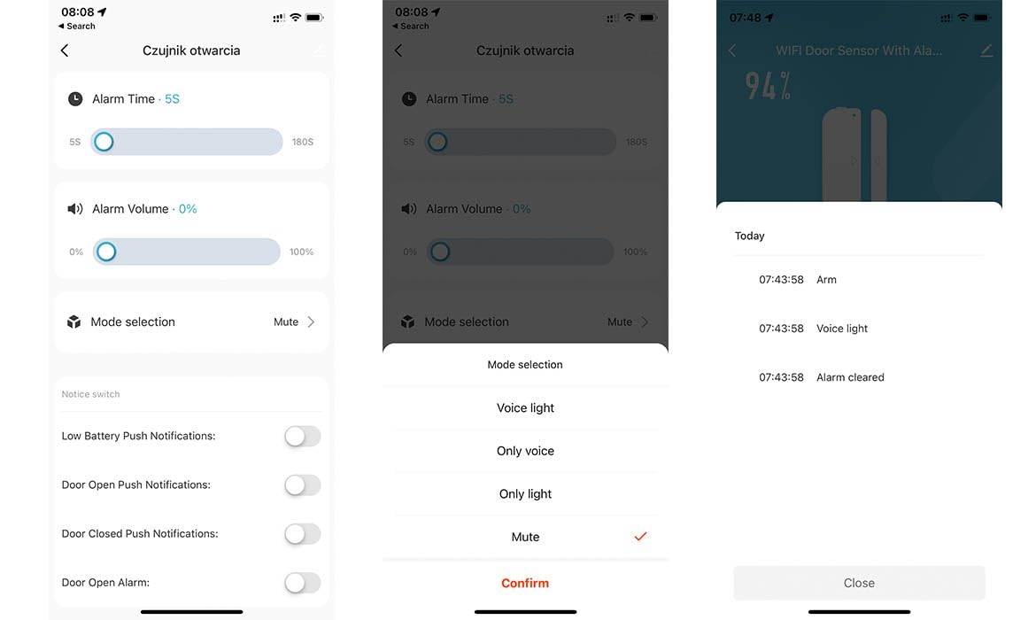 Sone Smart One Czujnik otwarcia drzwi/okna WIFI TUYA SYRENA na baterie
