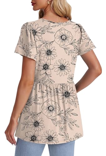 Image of OFEEFAN Womens Summer Tops Babydoll Short Sleeve Shirts Puff Sleeve Peplum Tops V Neck T Shirts