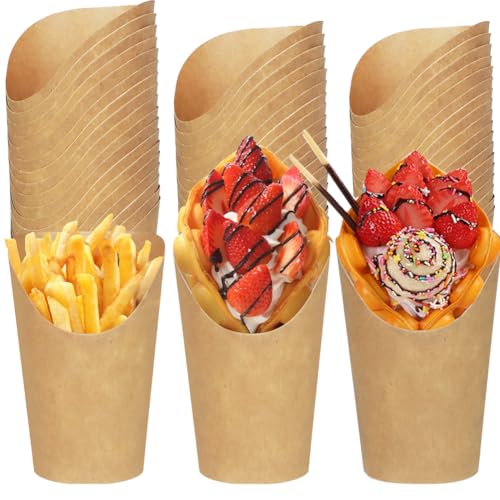 50 piezas recipientes para aperitivos Carton de papel kraft, 12oz Vasos de Cartón, Cajas para Papas, portavasos para patatas fritas y pasteles, Aptos para Todo Tipo de Fiestas, Bares de Aperitivos