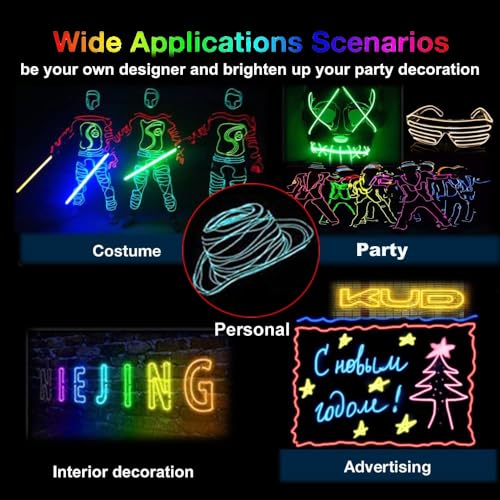 Image of dobestyou Blue 2pack EL Wire -3m Glow-in-The-Dark Electroluminescent Wire with Power Adapter, Waterproof Flexible Light Strip for Halloween Costumes, Cosplay, Rave Parties & DIY Nighttime Decorations