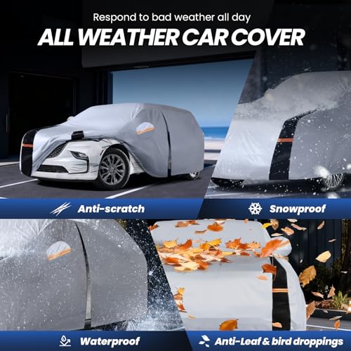 Image of Large SUV Car Cover Waterproof All Weather, 10 Layers Outdoor Car Covers for SUV - Sun & Rain Protector Full Exterior Covers. Custom Fit Buick Enclave, Chevrolet Traverse, Tahoe, Trailblazer, etc
