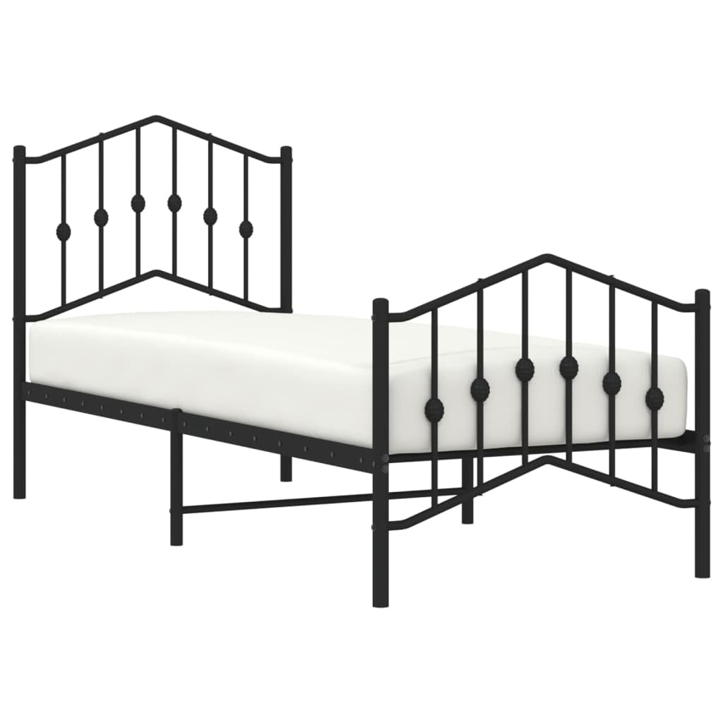 Giroletto con Testiera e Pediera Metallo Nero 75x190 cm Letto Singolo Robustezza Camera da Design Moderno Struttura in Ferro Stabile Facile Montaggio Base Letto con Resistente Sostenibile 190x75