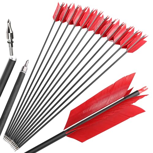 limaity Tiro con Arco Flechas de Carbono 400 Spine Flechas de Gripe con 4 Plumas Naturales Reales para Arcos Compuestos y Recurvos (6)