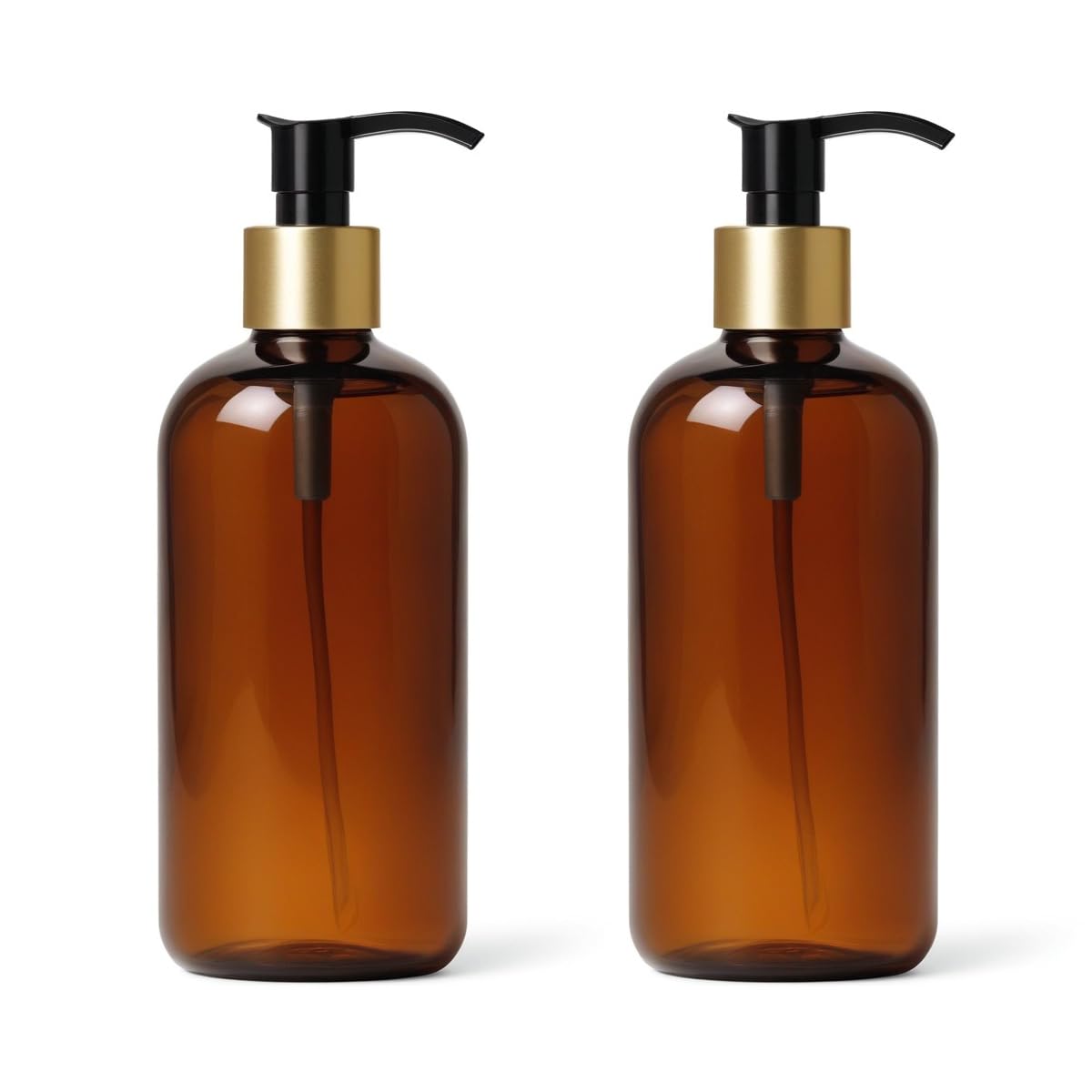 Amber Color Premium Round Plastic Bottle with Golden Black Dispenser Pump for Shampoo Lotion Durable Refillable Containers for Liquid Soap, Oil -300 ml Pack of 2 (Amber)-image-25