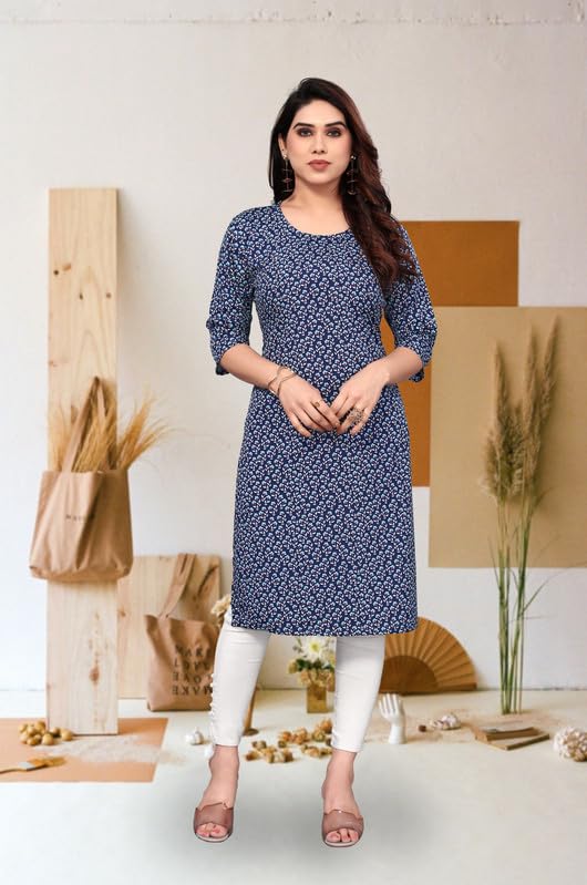 Image of JAKHANA Women's Crepe Printed Casual Straight Calf Length Round Nick Kurta Pack of 4