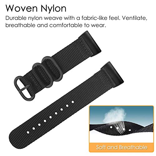 YOOSIDE Nylon Band for Fitbit Charge 3/Charge 4, NOTA Woven Nylon Band with Metal Stainless Steel Ring Wristband Strap for Fitbit Charge 4/4 SE(Black) - image 3