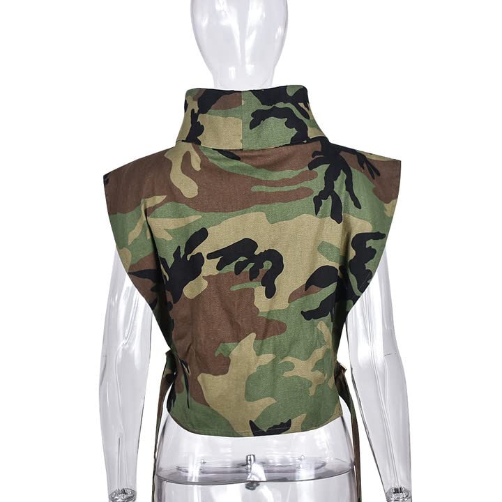 xxxiticat Women's Denim Vest Shirt Sleeveless High Neck Tie Up Buckle Side Open Cutout Hollow Out Cropped Tank Top4