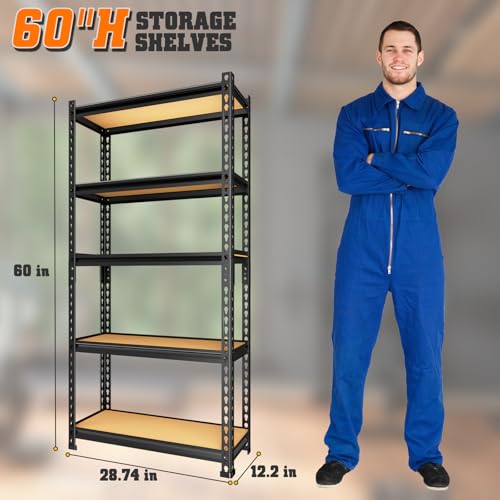 Image of LEVELEVE 5-Tier Storage Shelving Unit, Metal, for Kitchen, Garage, Laundry Room, Adjustable, 30 inch L x 12 inch W x 60 inch H, Rectangular