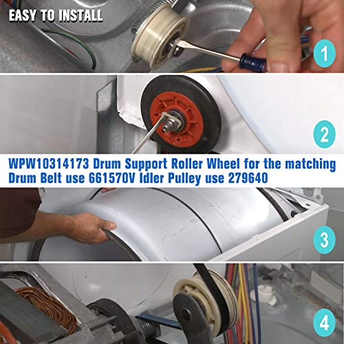 UPGRADED 4392067 Dryer Repair Kit with W10837240 Idler Pulley - Replaces Whirlpool Cabrio Duet Maytag Bravos XL Kenmore Elite, Includes WPW10314173 & 661570V & 279640 - AMI PARTS by AMI PARTS - Used condition - Image 6