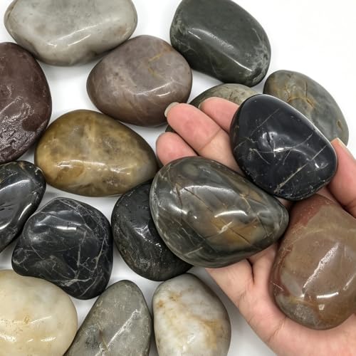 Hisredsun 2.1lb Multi Large Polished Stones 4-6cm Natural River Pebbles Gravel for Aquarium Flowerpot Landscaping and Garden Decoration