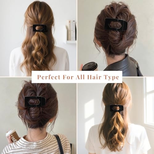 Image of 8 Pack Black Flat Hair Clips for Women - Large Glossy Rectangle No-Slip Claw Clips for Thick & Thin Hair, Strong Hold Square Hair Accessories for Work & Daily Styling