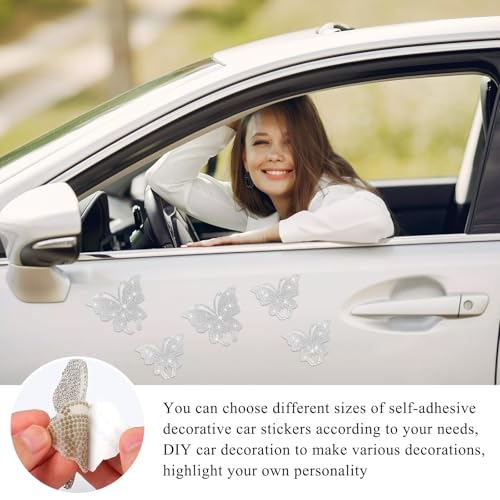 Image of Wevdn 8 PCS Butterfly Crystal Car Stickers, Shiny Rhinestone Waterproof Butterfly Car Sticker Decal, Self Adhesive Glitter Decoration Stickers for Car Bumper Window Laptops Luggage (White)