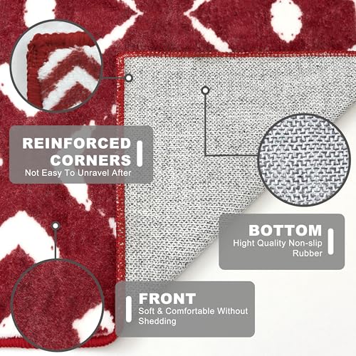 KILOCOCO Hallway Runner Rug 2.6'x8' Christmas Runners for Hallways Red Washable Runner Printed Soft Non Slip Laundry Room Rugs Low-Pile Runners for Bedroom Kitchen Living Room Boho Rug