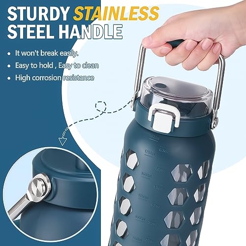 Image of MUKOKO 64oz Glass Water Bottle with Straw and Lid, Blue
