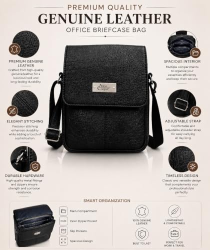 Image of Allen Cooper Premium Leather Sling Bag for Men | Crossbody Messenger Bag with Adjustable Shoulder Strap | Travel Organizer Shoulder Bag for Daily Use, Office & Outdoor Carry