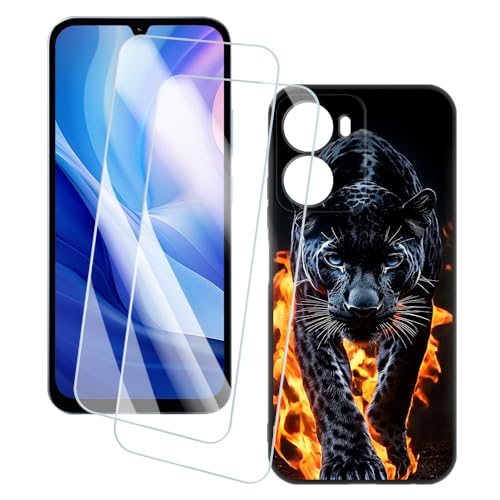 OAGELIM 2�Z�b�g �X�N���[���v���e�N�^�[ + �P�[�X Xiaomi Redmi 15A 5G (6.9 �C���`) �Ƃ̌݊������� �A�[�e�B�X�e�B�b�N�J�X�^���v�����g�J�o�[�Ƌ����K���X�t�B���� �X�N���b�`�h�~ (�`�[�^�[)