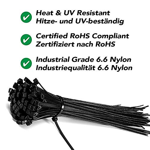 ZARRS Serres Câbles Nylon,100 Pack Attaches De Câble Noir Collier De