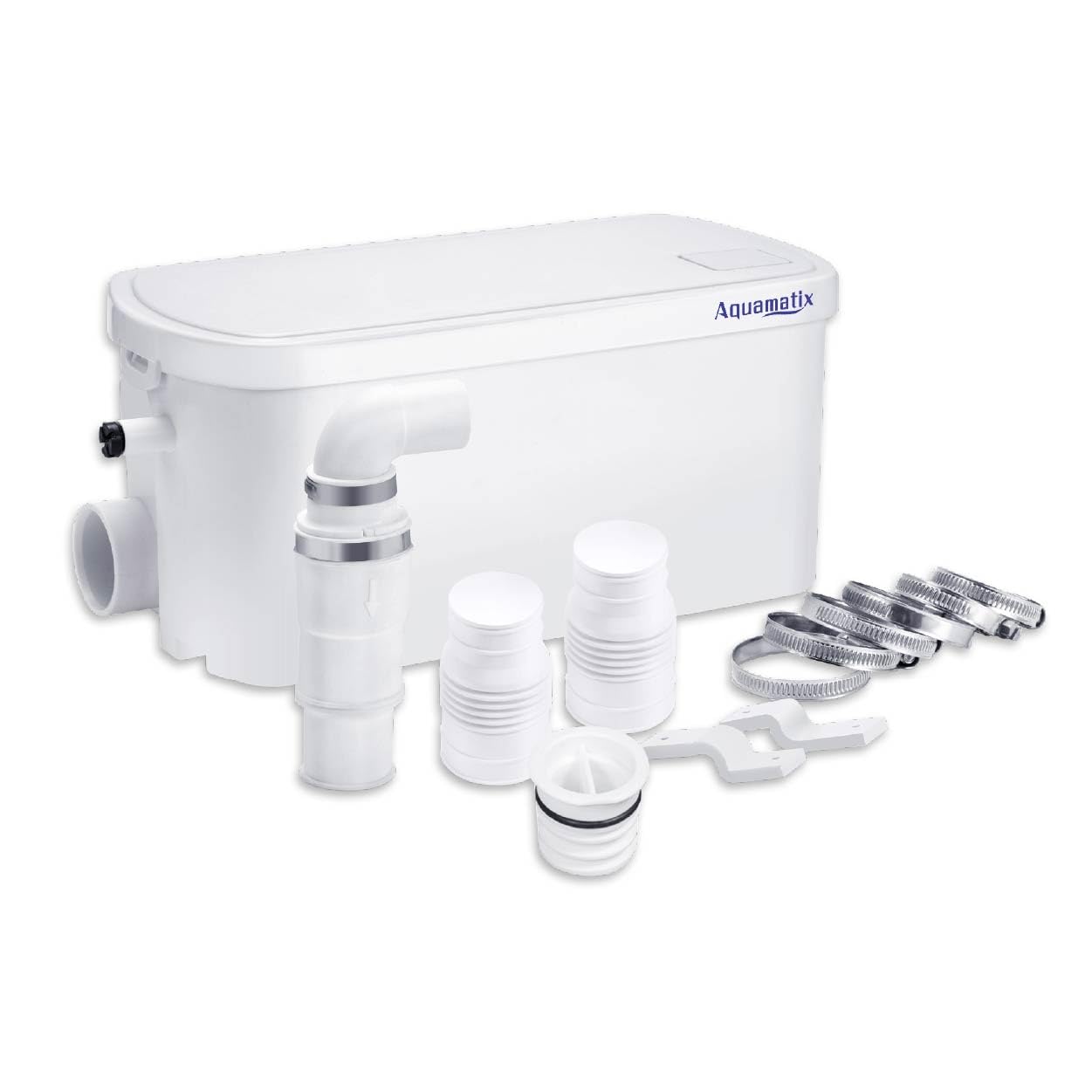 Aquamatix pequeña estación de elevación, 250 W con triturador compacto, bomba de aguas residuales hasta 8 m de altura de descarga, con 2 entradas, para ducha y lavabo